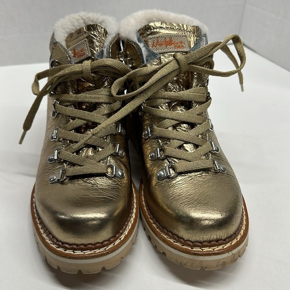 Montelliana 1965 Marlena Hiking Boots Shearling Lined Leather Metallic Gold 38 8 - Picture 3 of 13